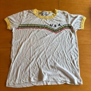 Wildfox Couture S US Team striped white cotton polyester T-shirt yellow …